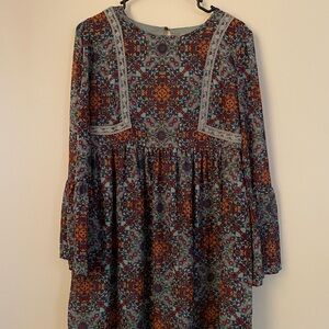 Bohemian Floral Cottage Core Long Sleeve Dress Size Small